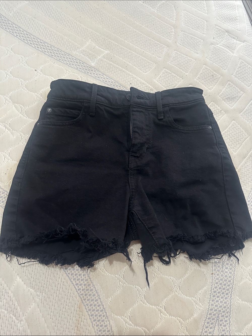 Guess Black Frayed Hem Denim Shorts